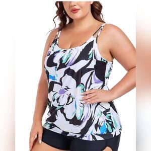 Plus Size Tankini Long Torso Swimwear Top Only Loose Fit Blouson Tankini Top 3x
